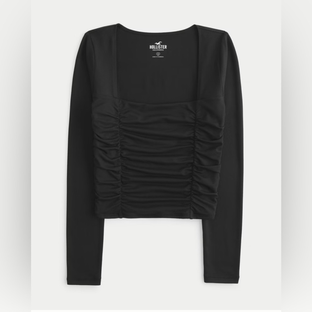 HOLLISTER SEAMLESS FABRIC SHIRRED SQUARE NECK TOP